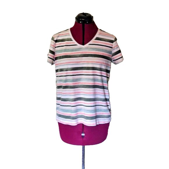 Croft & Barrow The Classic Tee Green Peach White Tan Women Size Large St… - Picture 1 of 5